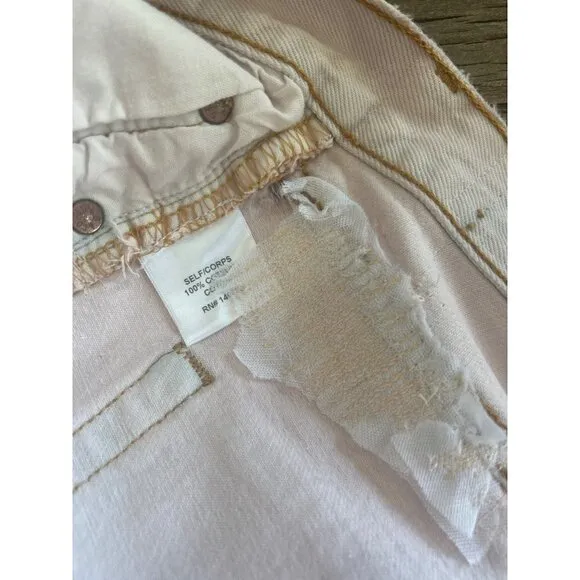Re/Done x Levi's The Short Cut Off Denim Shorts Distressed Blush Pink Size 28
