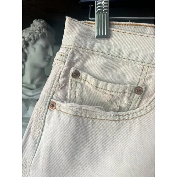 Re/Done x Levi's The Short Cut Off Denim Shorts Distressed Blush Pink Size 28