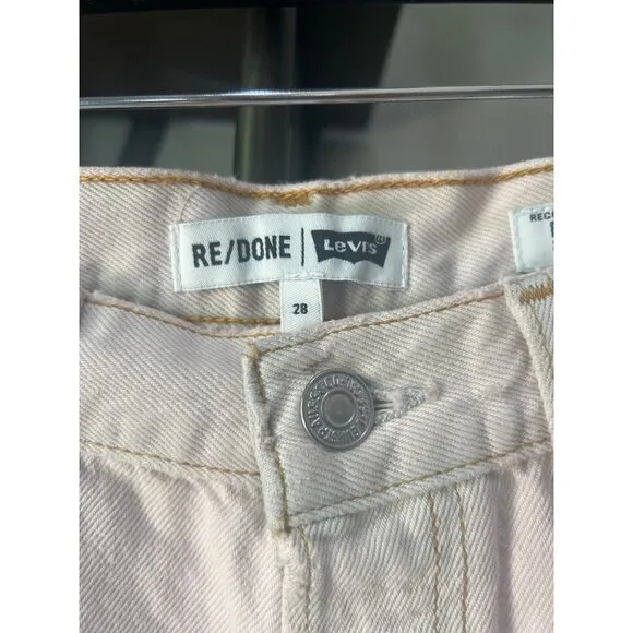 Re/Done x Levi's The Short Cut Off Denim Shorts Distressed Blush Pink Size 28