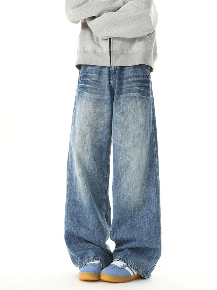 Relaxed Fit Men's Straight-Leg Jeans with Whiskering Detail
