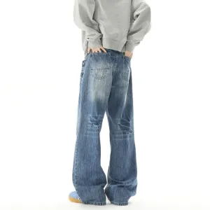 Relaxed Fit Men's Straight-Leg Jeans with Whiskering Detail