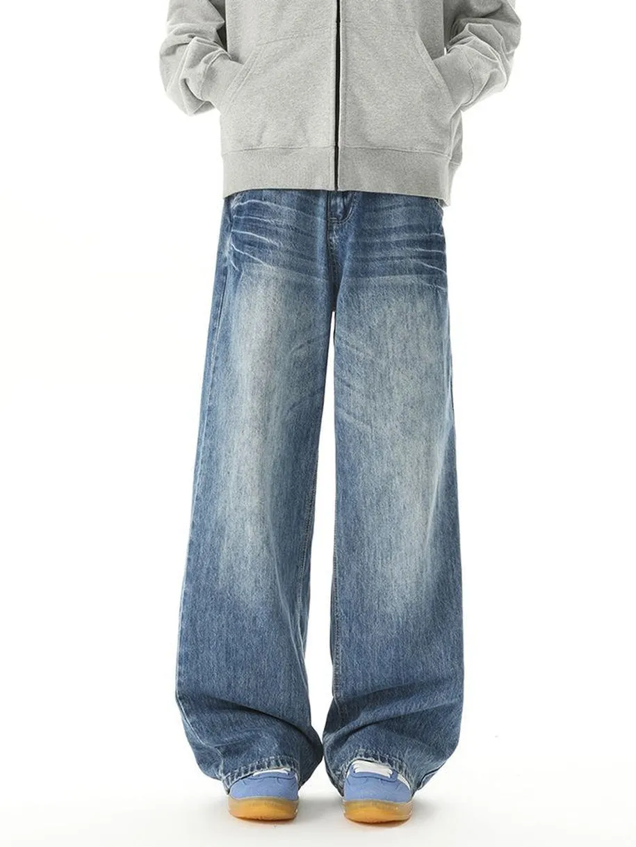 Relaxed Fit Men's Straight-Leg Jeans with Whiskering Detail