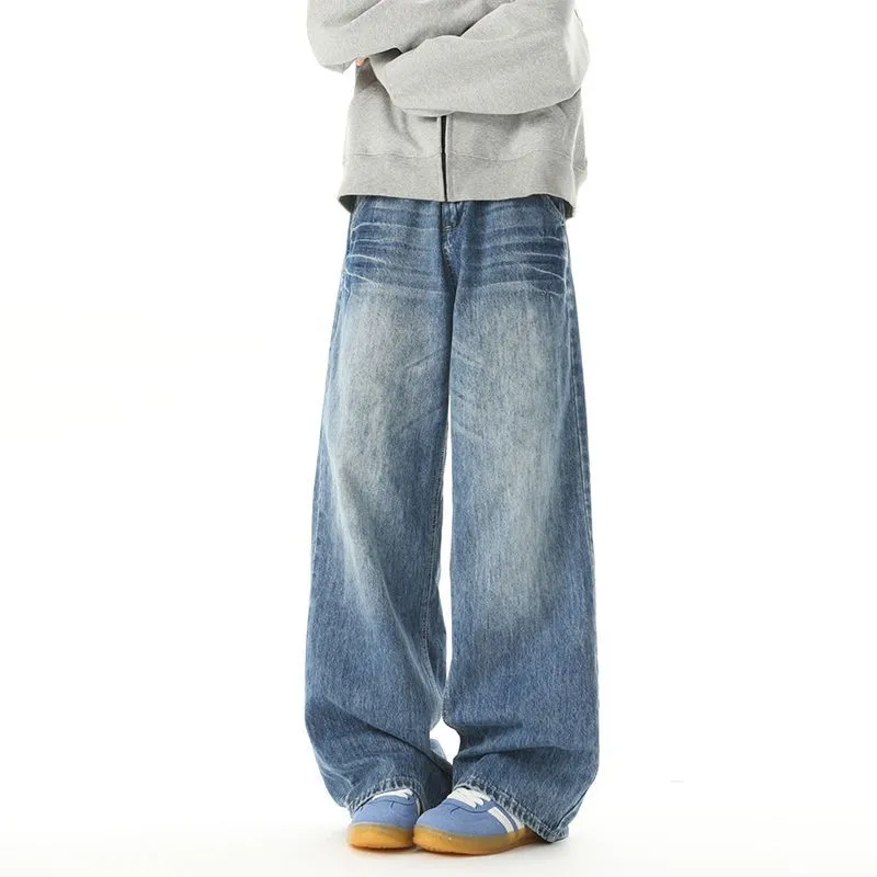 Relaxed Fit Men's Straight-Leg Jeans with Whiskering Detail
