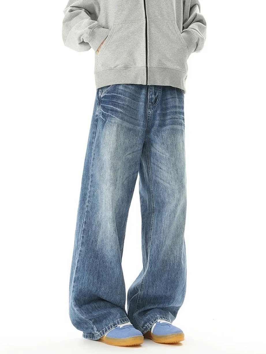 Relaxed Fit Men's Straight-Leg Jeans with Whiskering Detail
