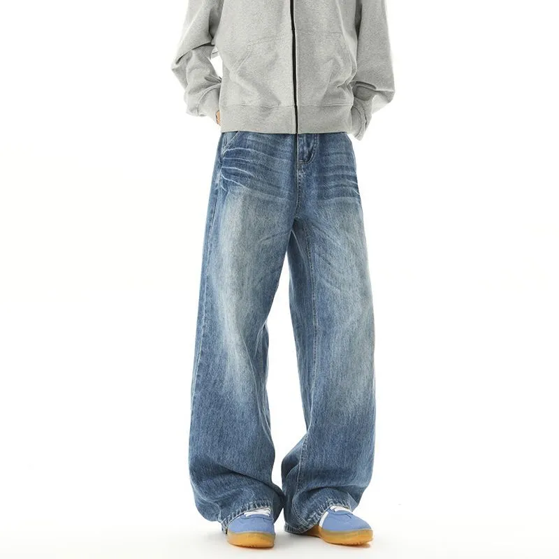 Relaxed Fit Men's Straight-Leg Jeans with Whiskering Detail