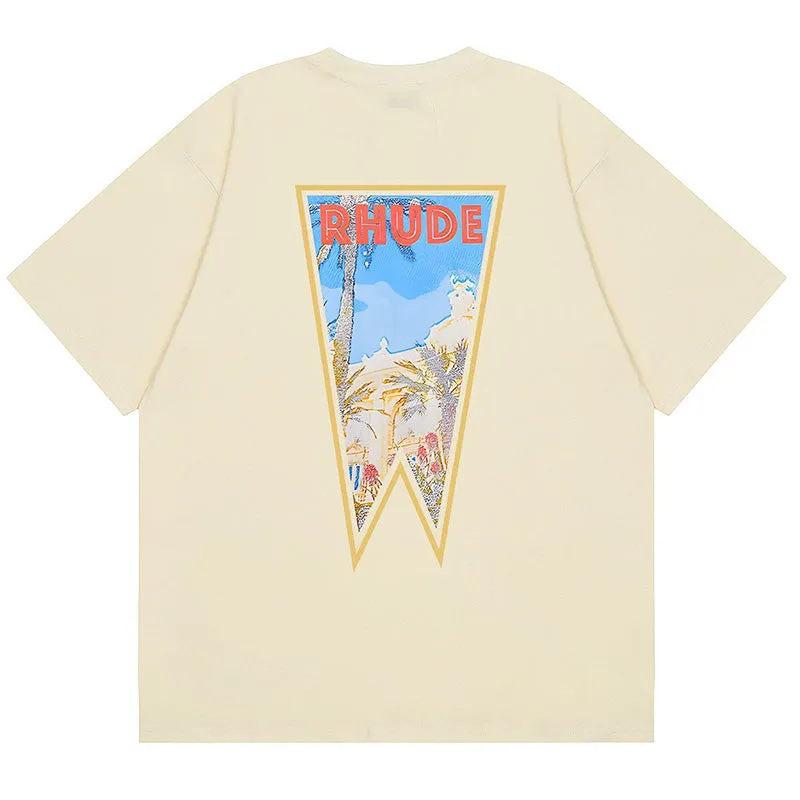 RHUDE Rhude Oil Painting Clock Coconut Tree Print T-Shirts