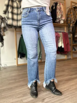 Risen Fray Hem Boot Cut Jeans