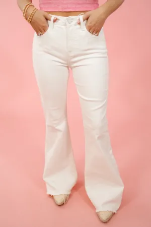 Risen White Mid Rise Flares