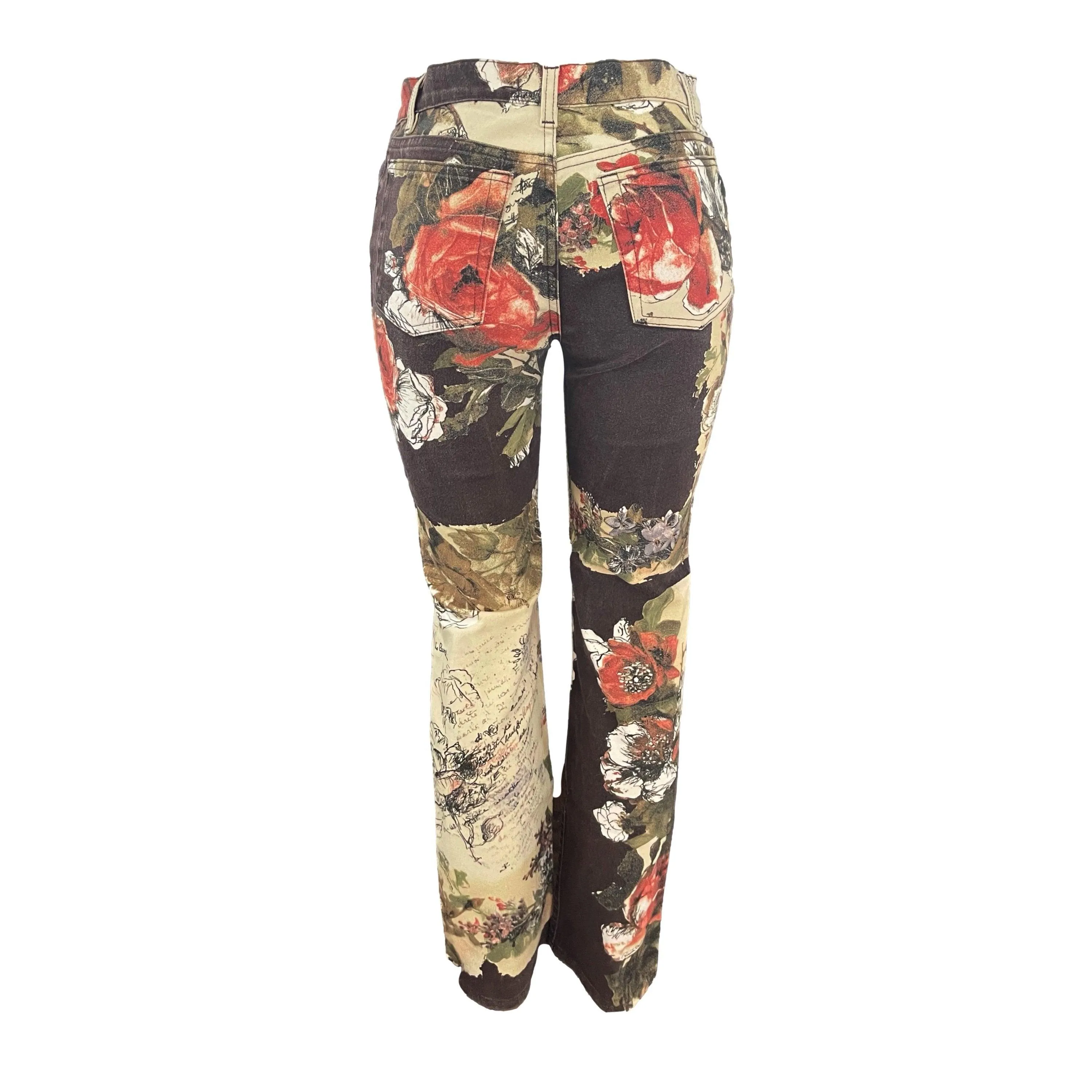 Roberto Cavalli Brown Floral Print Jeans