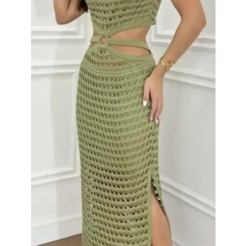 Romantic Cutout Slit Round Neck Sweater Dress