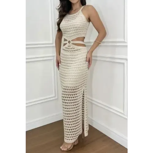 Romantic Cutout Slit Round Neck Sweater Dress