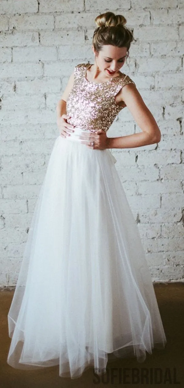 Round Neck Sequin Tulle Long Bridesmaid Dresses, PD0852