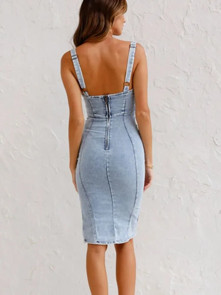Roxana - Elegant Stretch Fit Woman's Denim Dress