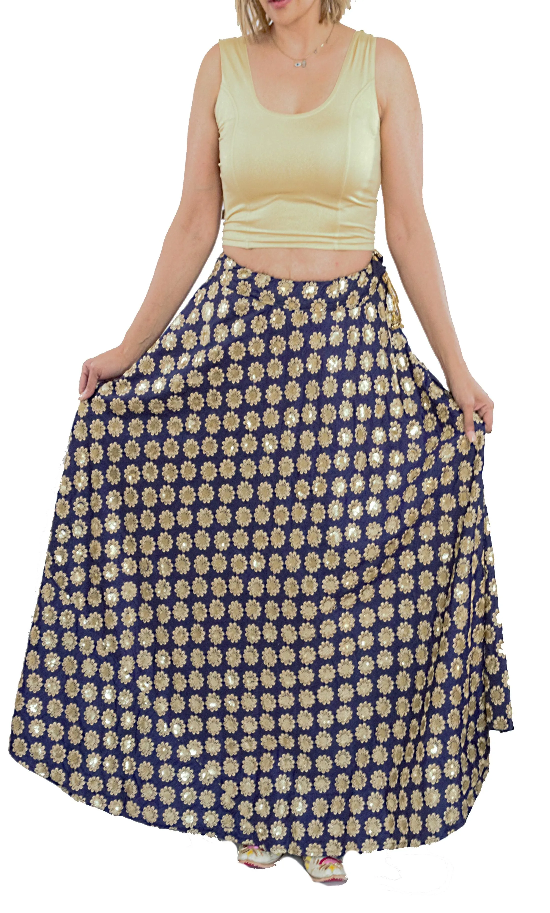 Royal Blue Color Silk Skirt with Zari Flowers