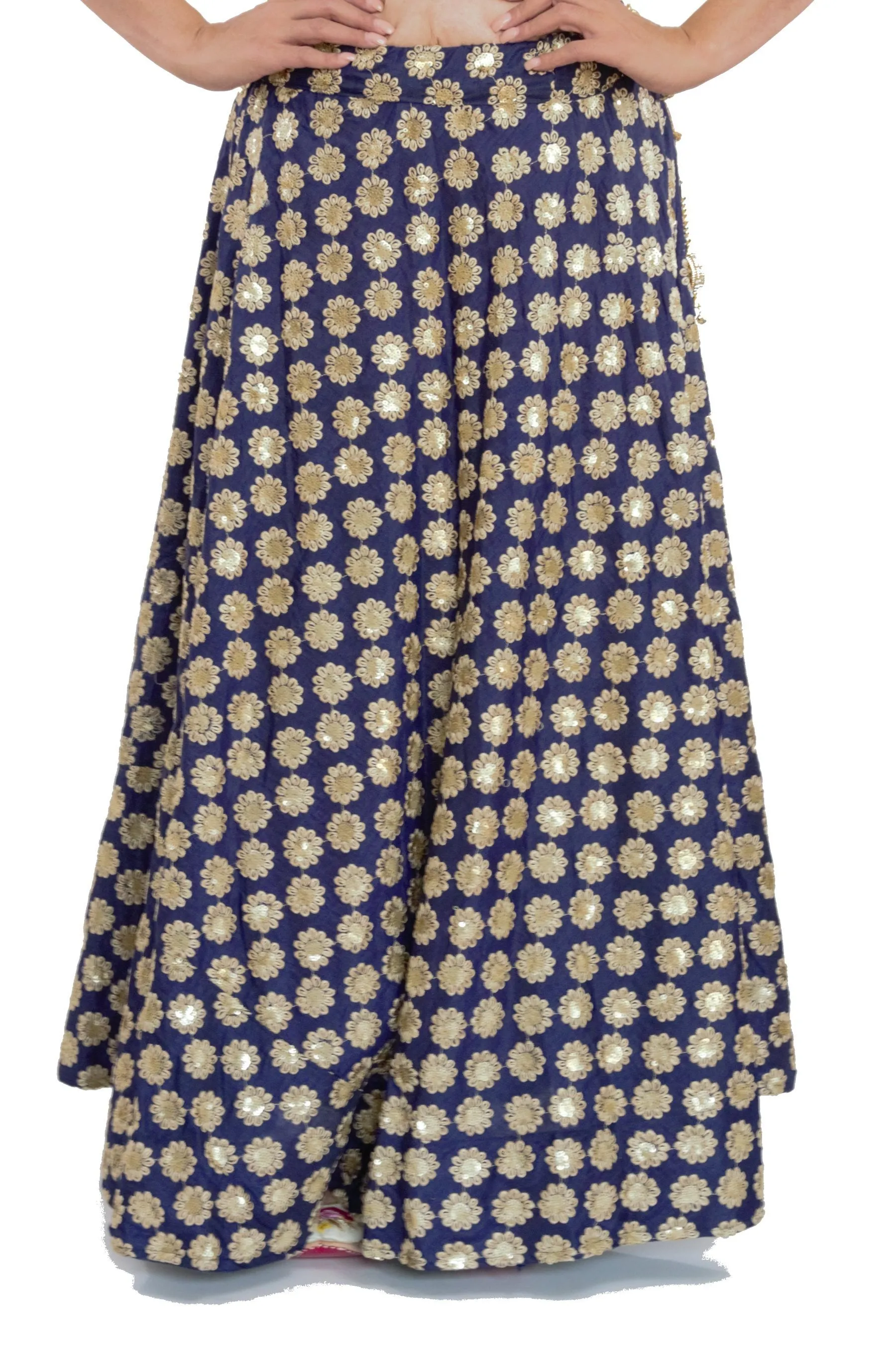 Royal Blue Color Silk Skirt with Zari Flowers