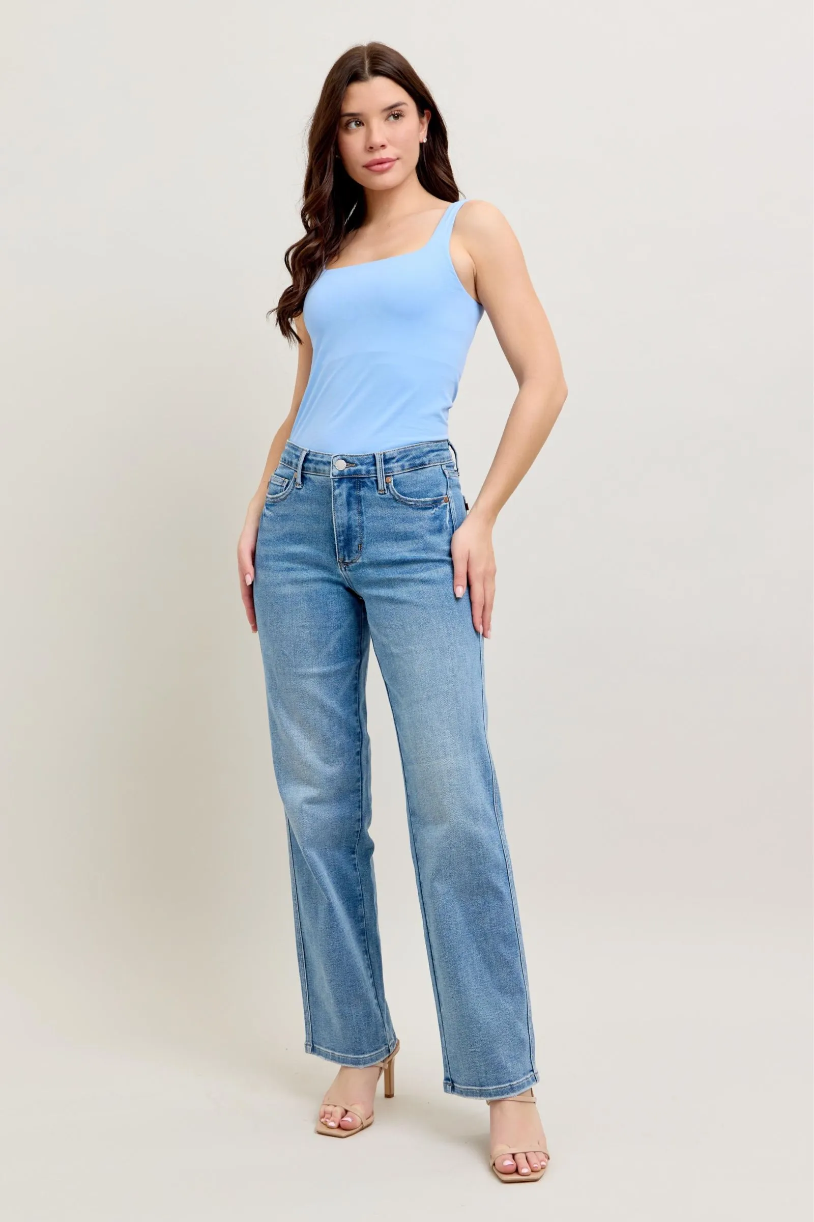 Ryan Mid-rise Tummy Control Vintage Wash Straight Jeans