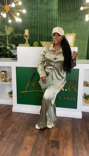 Sage satin set