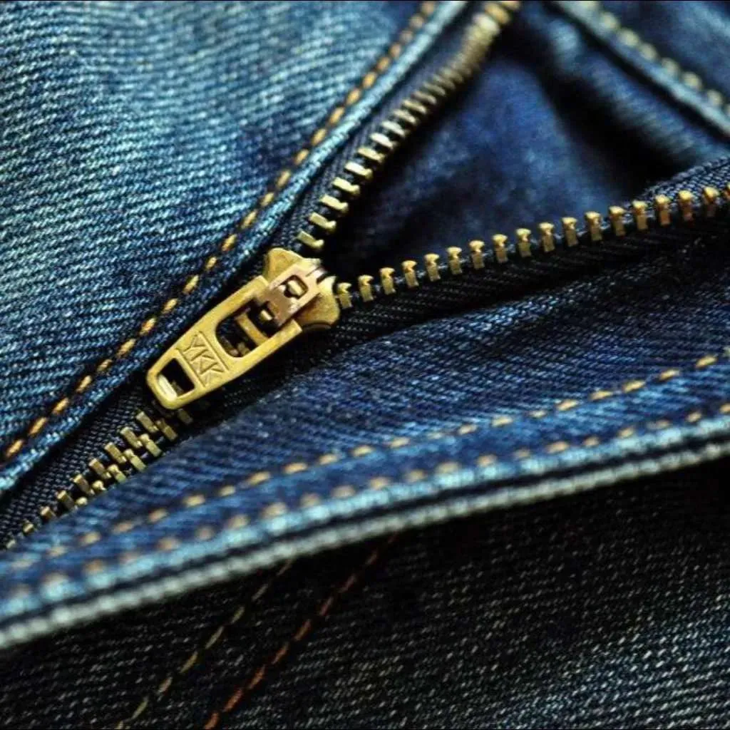 Sanded whiskered selvedge jeans for men