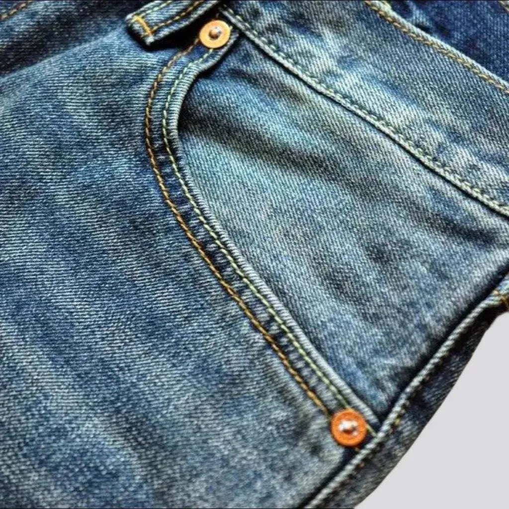Sanded whiskered selvedge jeans for men