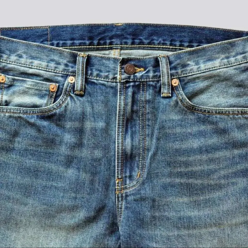 Sanded whiskered selvedge jeans for men