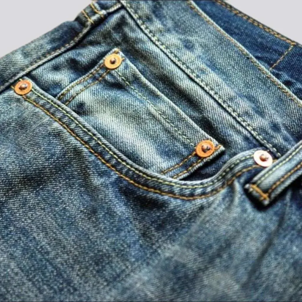 Sanded whiskered selvedge jeans for men