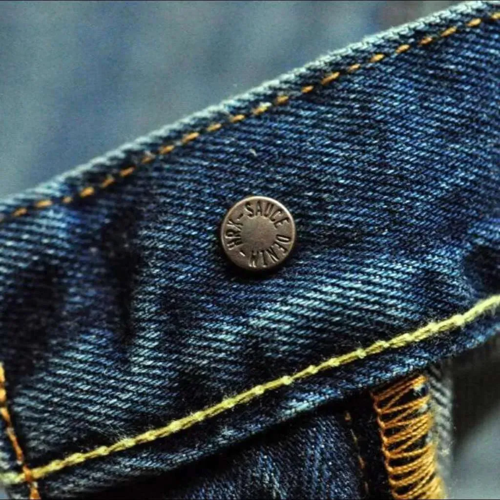 Sanded whiskered selvedge jeans for men