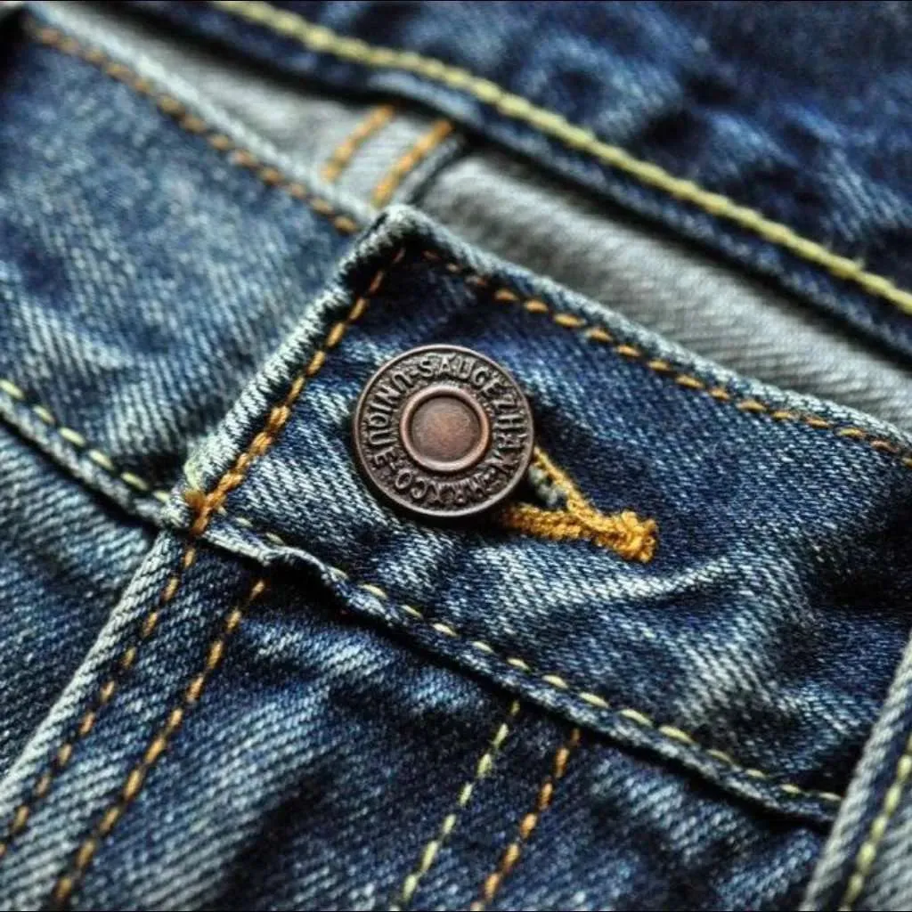 Sanded whiskered selvedge jeans for men