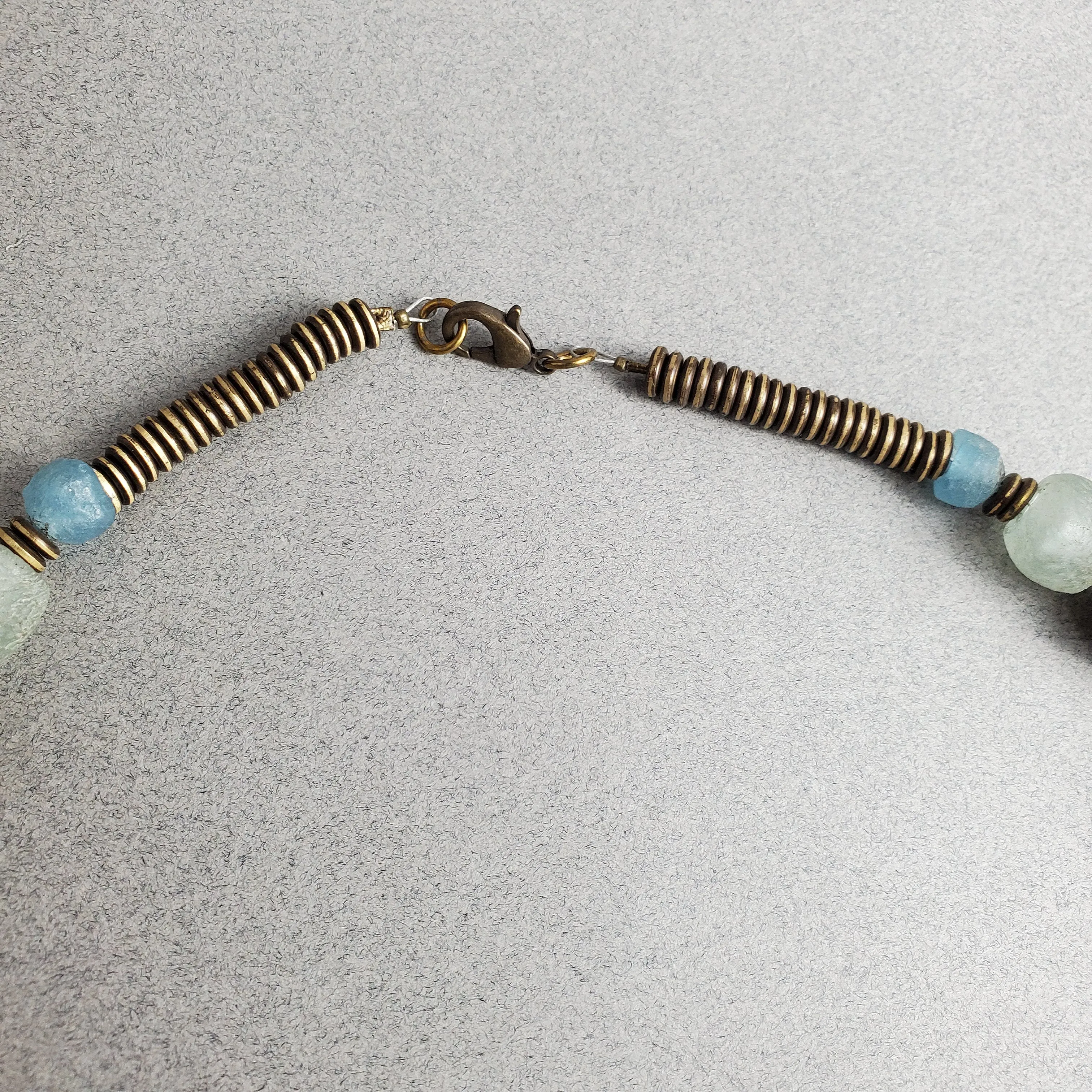 Shore Line - Ocean Blues, Sandy Shores and Rustic brass necklace, Beach necklace,