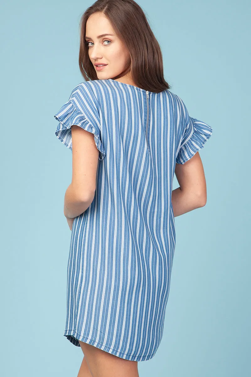 Short Sleeve Back Zippered Stripe Dress