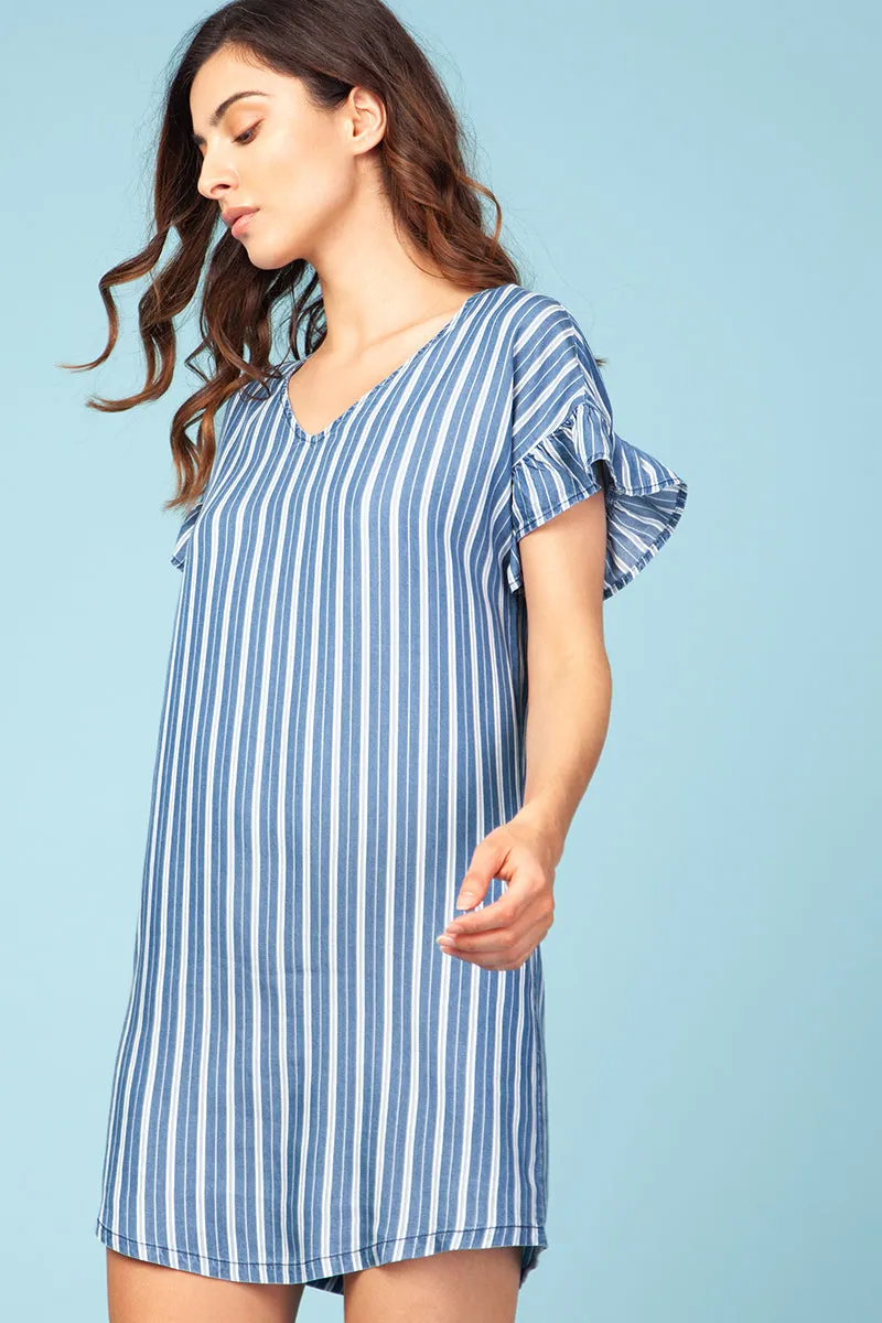 Short Sleeve Back Zippered Stripe Dress