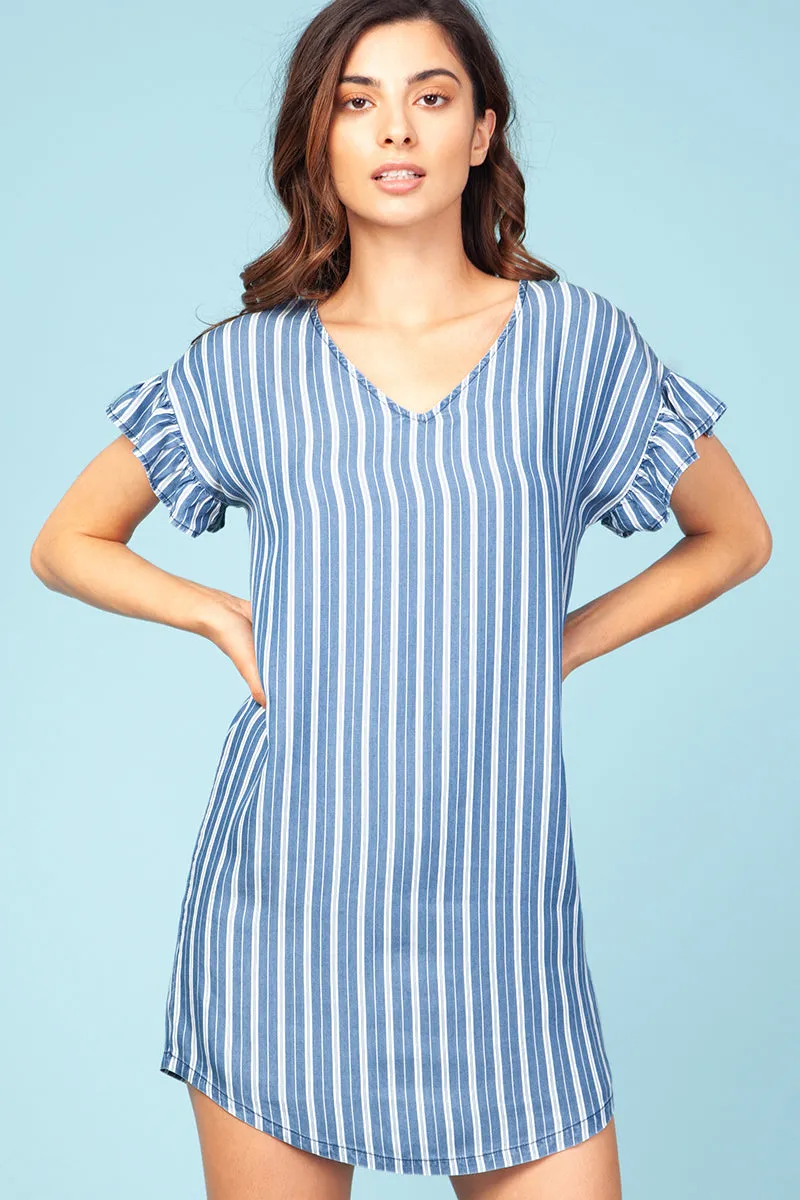Short Sleeve Back Zippered Stripe Dress