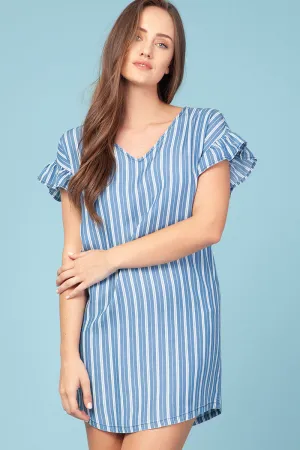 Short Sleeve Back Zippered Stripe Dress