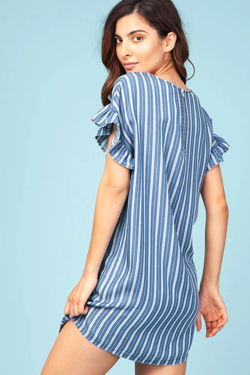 Short Sleeve Back Zippered Stripe Dress