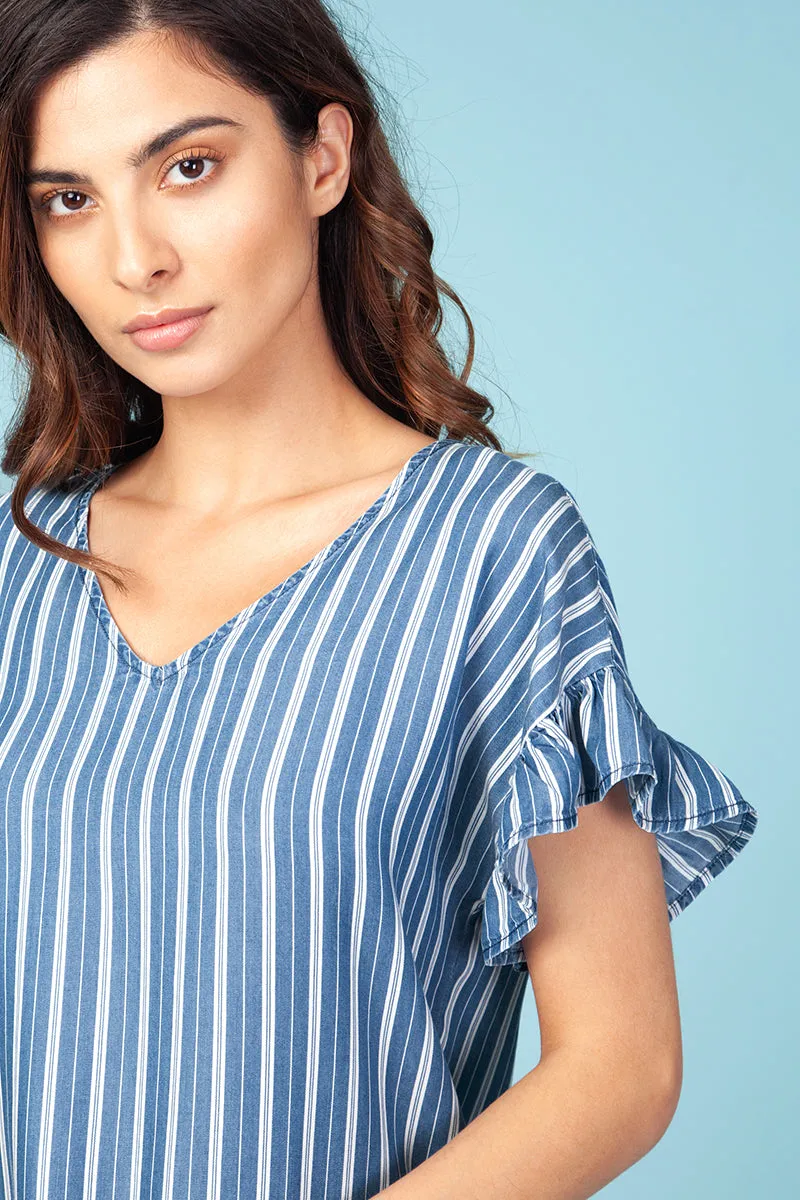 Short Sleeve Back Zippered Stripe Dress