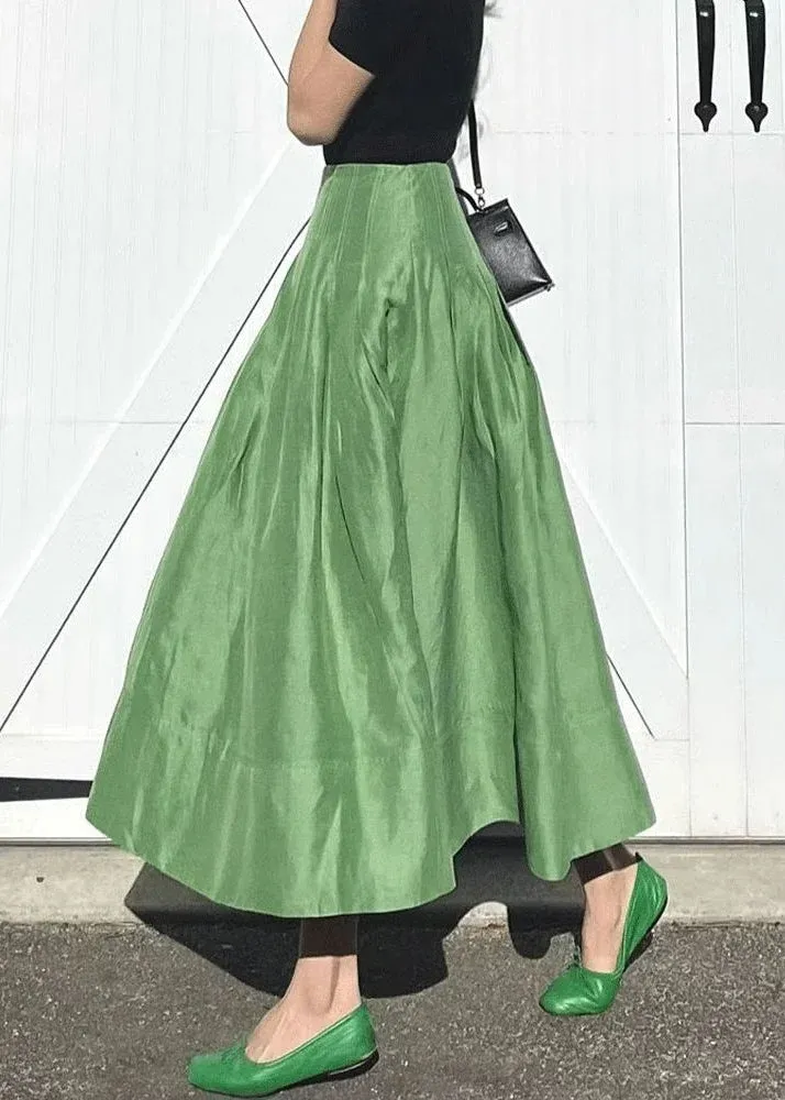 Simple Green Pockets Solid High Waist Cotton Skirts Summer