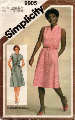 Simplicity 9905 Womens Funnel Neck Dress with Pockets 1980s Vintage Sewing Pattern Size 12 Bust 34 inches