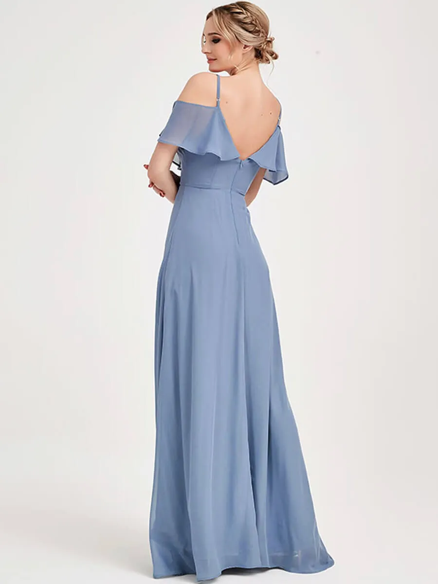 Slate Blue 1 Of 3 Ways Chiffon Convertible Bridesmaid Gown with Sleeve