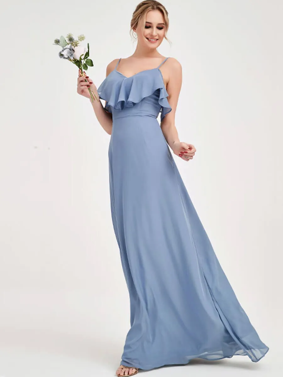 Slate Blue 1 Of 3 Ways Chiffon Convertible Bridesmaid Gown with Sleeve