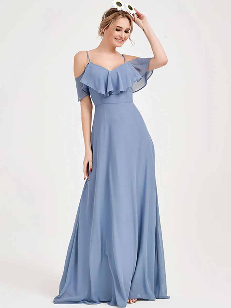 Slate Blue 1 Of 3 Ways Chiffon Convertible Bridesmaid Gown with Sleeve
