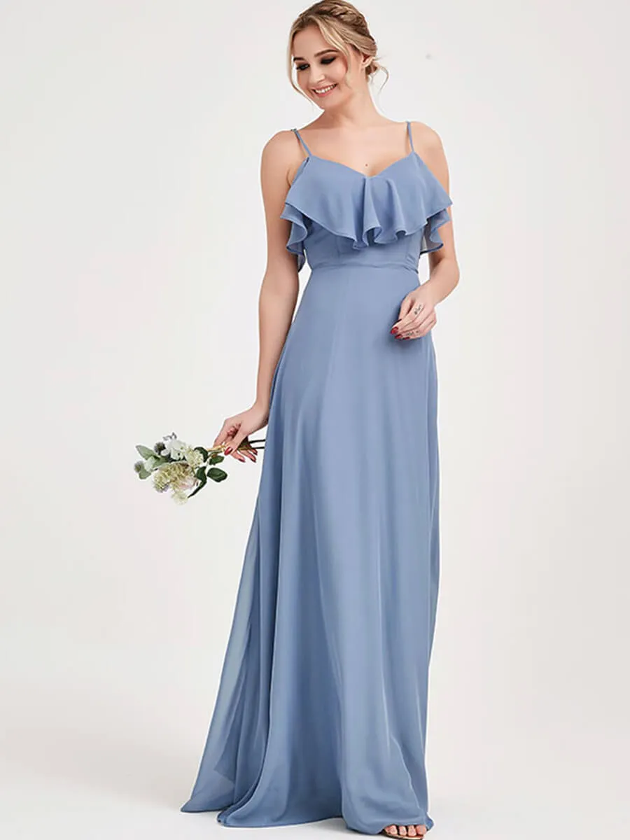 Slate Blue 1 Of 3 Ways Chiffon Convertible Bridesmaid Gown with Sleeve