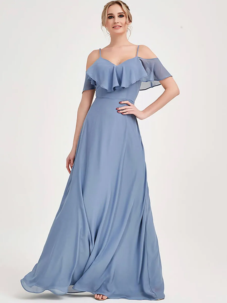 Slate Blue 1 Of 3 Ways Chiffon Convertible Bridesmaid Gown with Sleeve