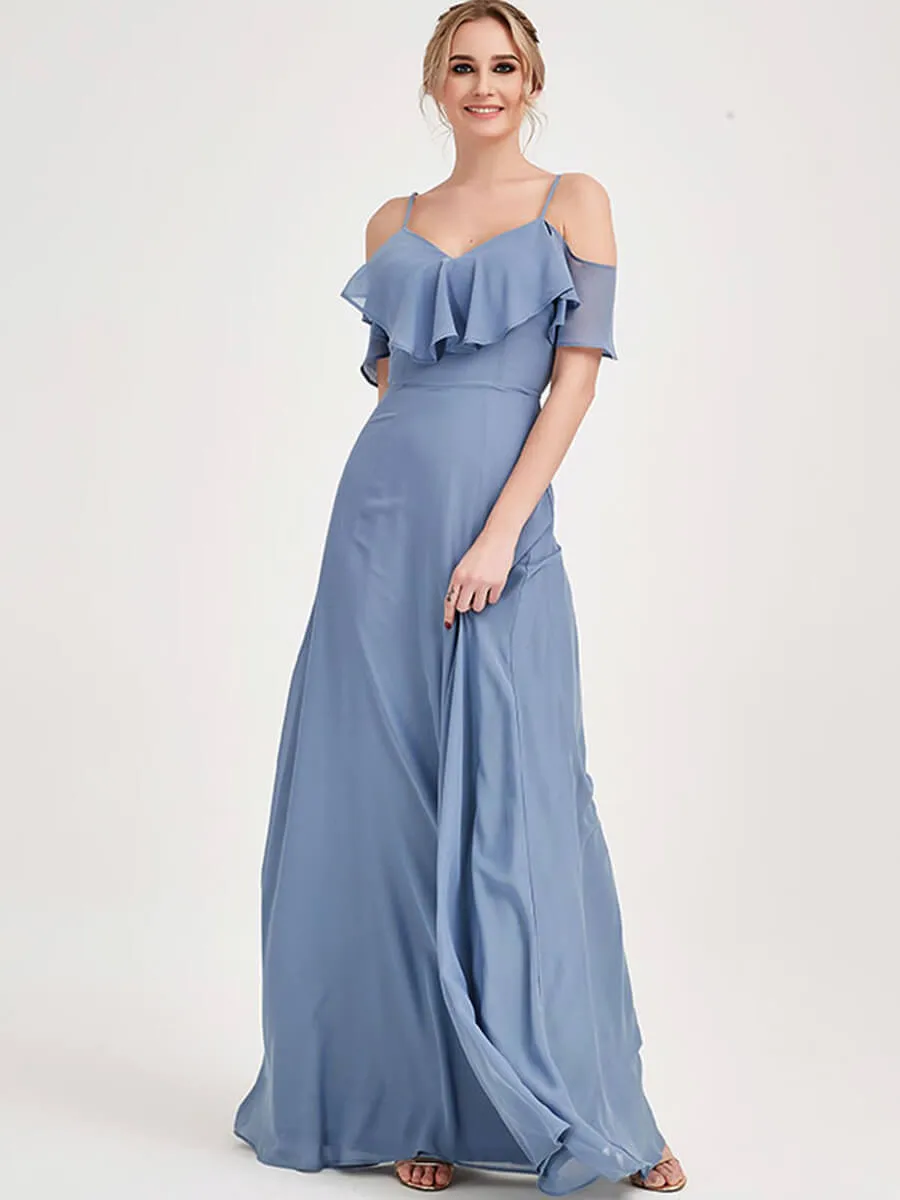 Slate Blue 1 Of 3 Ways Chiffon Convertible Bridesmaid Gown with Sleeve