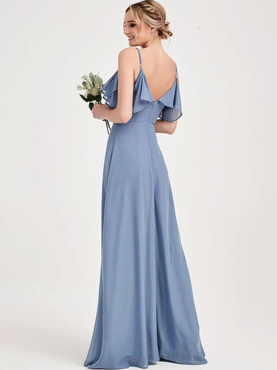 Slate Blue 1 Of 3 Ways Chiffon Convertible Bridesmaid Gown with Sleeve