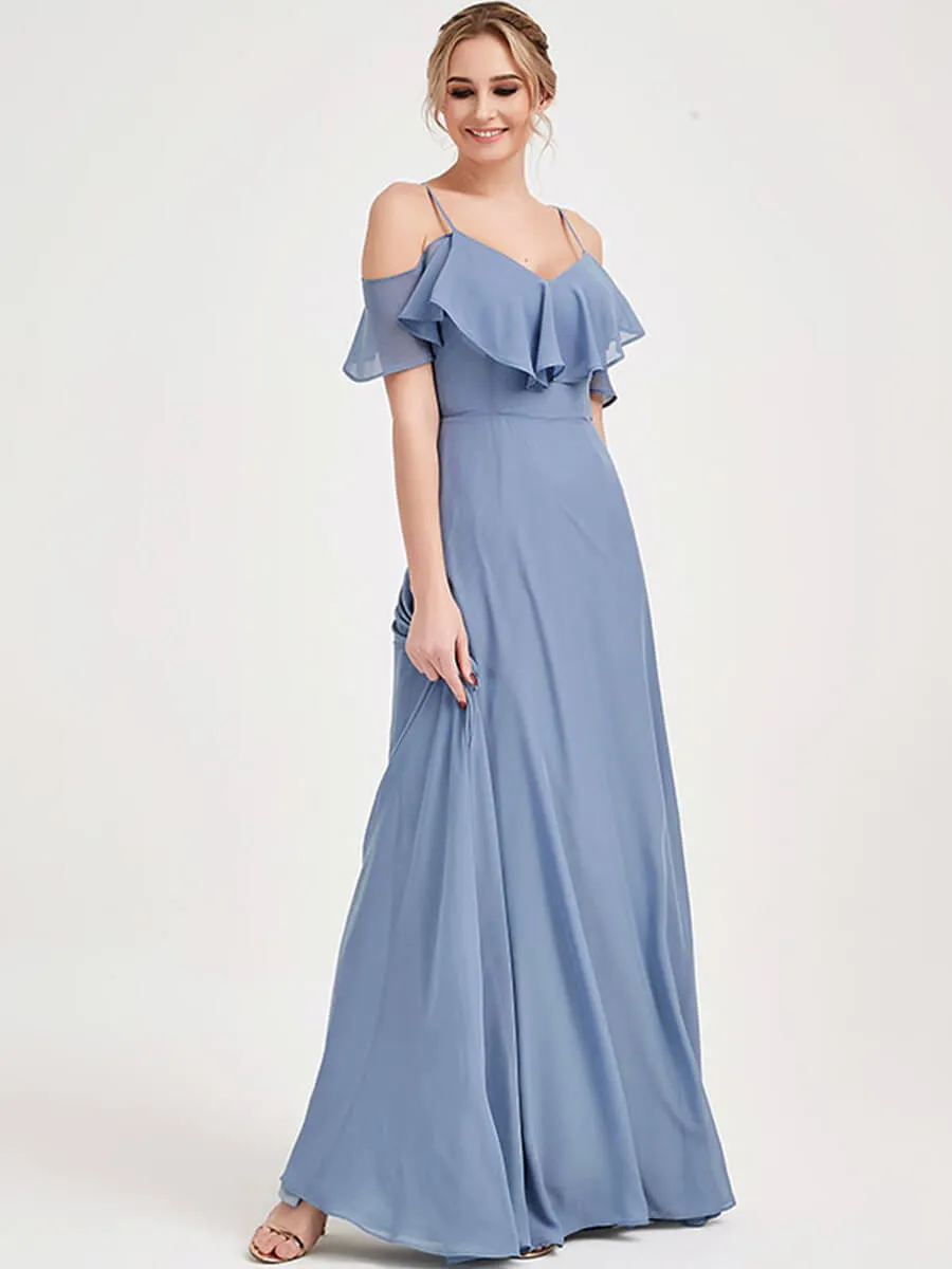 Slate Blue 1 Of 3 Ways Chiffon Convertible Bridesmaid Gown with Sleeve