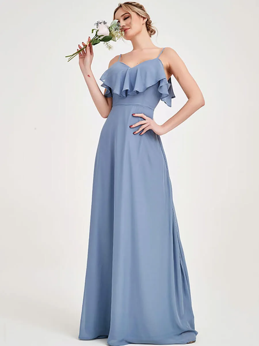 Slate Blue 1 Of 3 Ways Chiffon Convertible Bridesmaid Gown with Sleeve