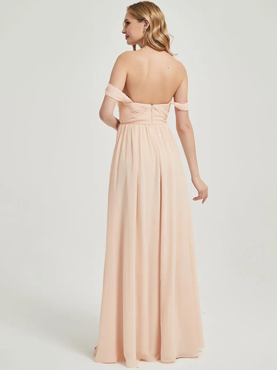 Slate Blue Pleated Convertible Maxi Chiffon Bridesmaid Dress