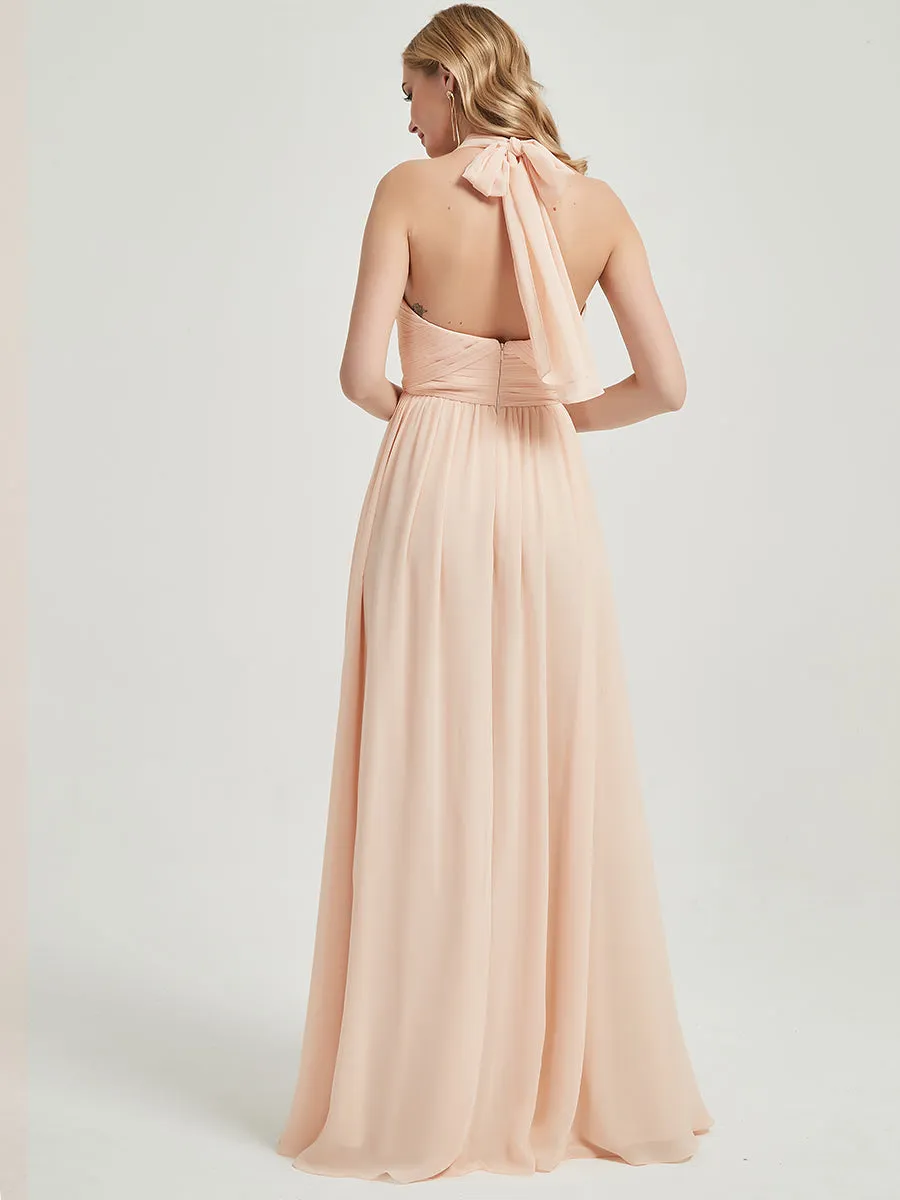 Slate Blue Pleated Convertible Maxi Chiffon Bridesmaid Dress