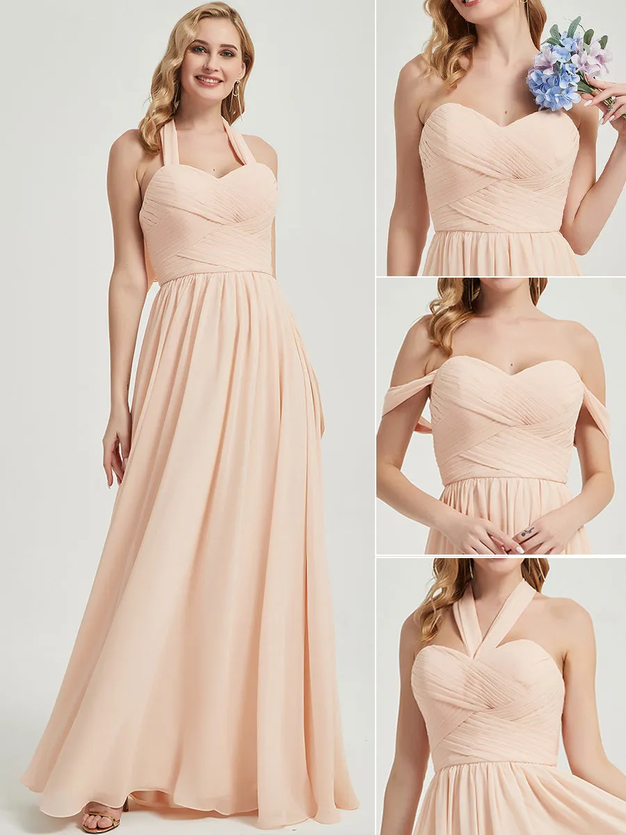 Slate Blue Pleated Convertible Maxi Chiffon Bridesmaid Dress