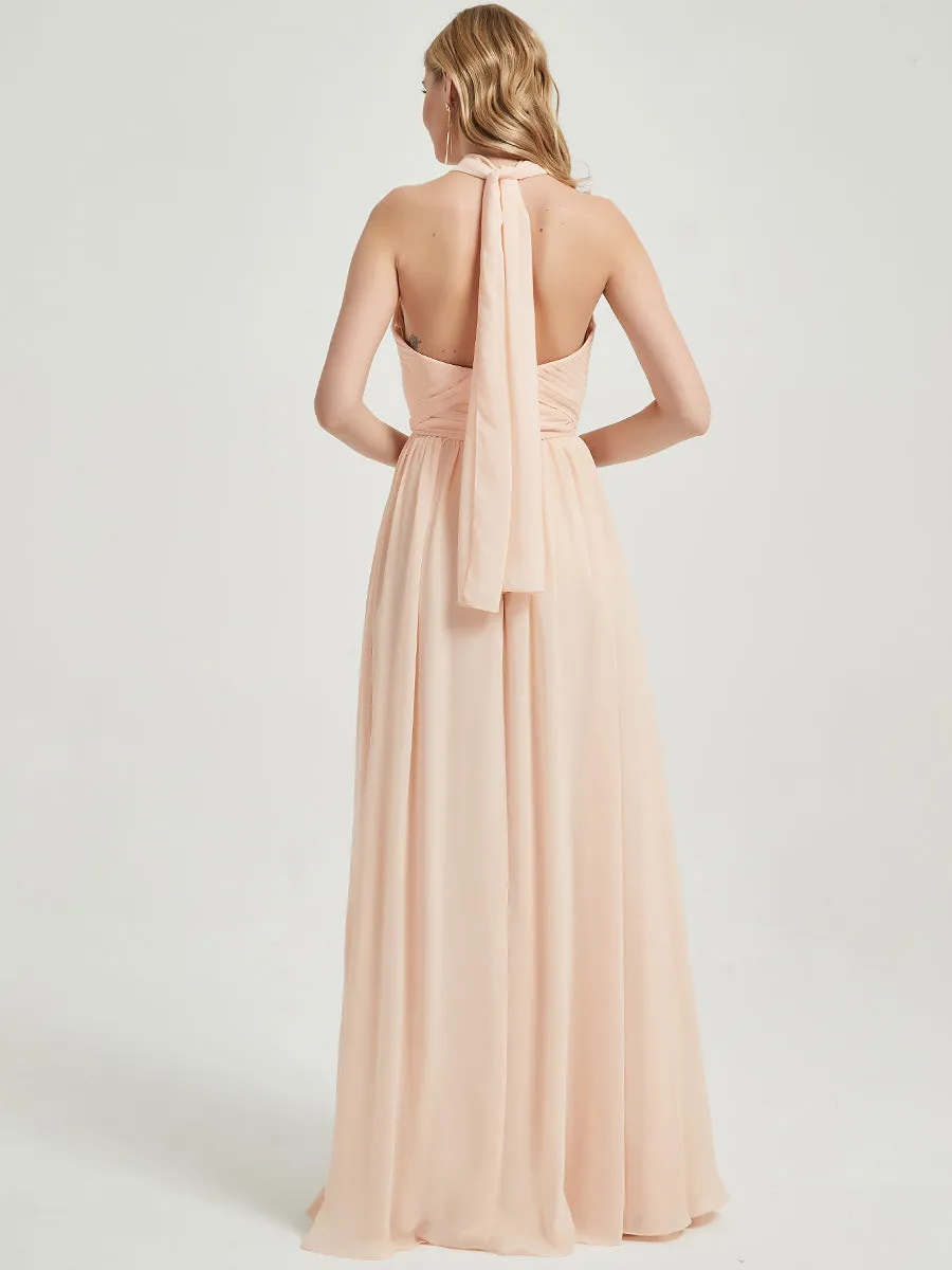Slate Blue Pleated Convertible Maxi Chiffon Bridesmaid Dress