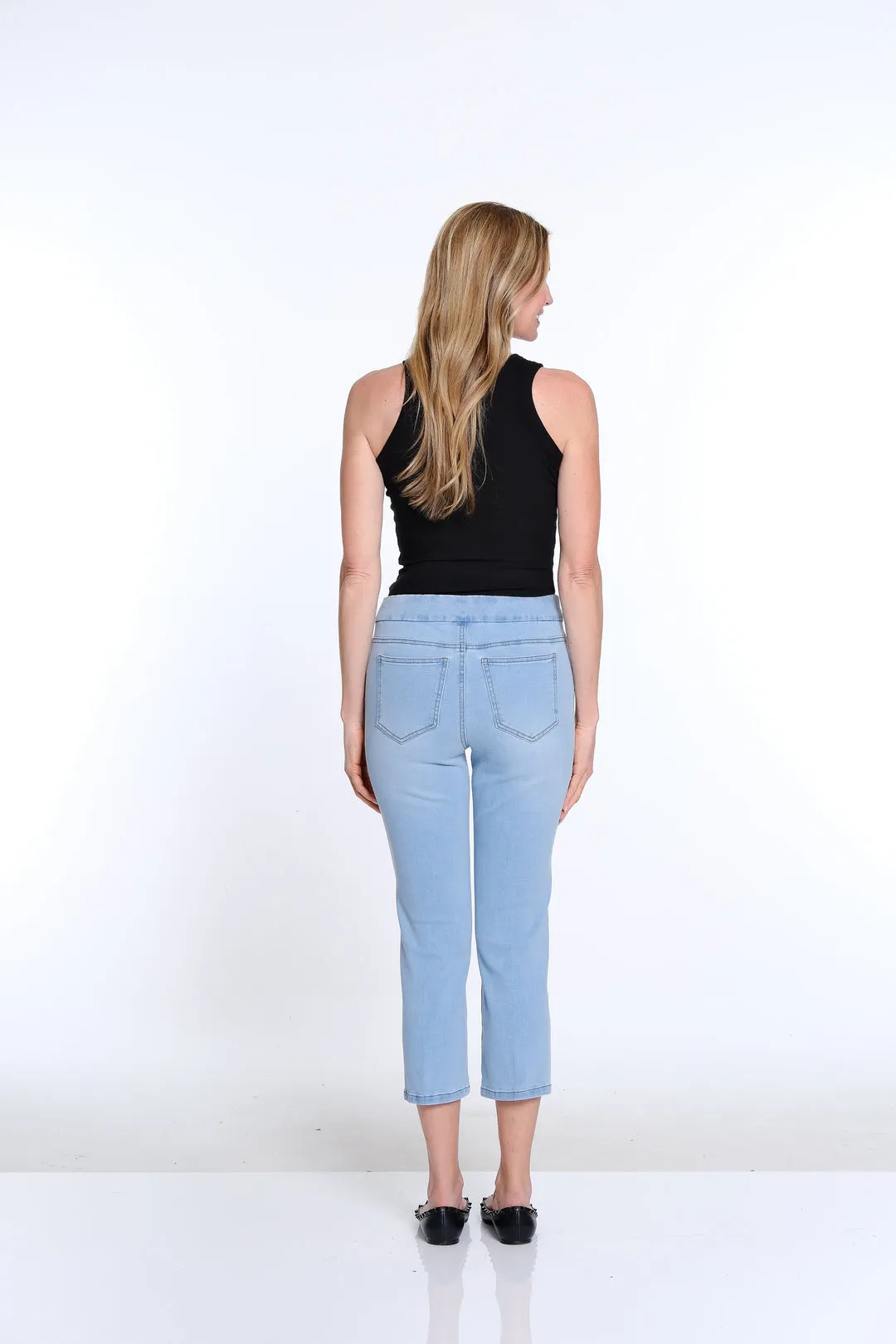 Slimsation Pintuck Flare Leg Crop Jean - Light Indigo